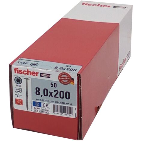 50x fischer Holzschraube 8,0x200 Edelstahl A2 TX Tellerkopf Teilgewinde Schraube
