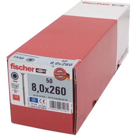 50x fischer Holzschraube 8,0x260 Edelstahl A2 TX Senkkopf Teilgewinde Schraube
