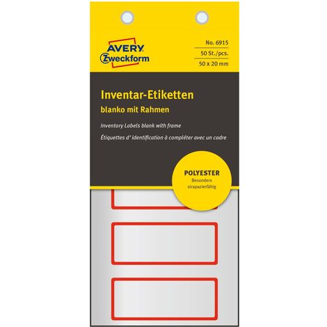 50x Inventar-Etiketten 50x20mm Blanko Rot