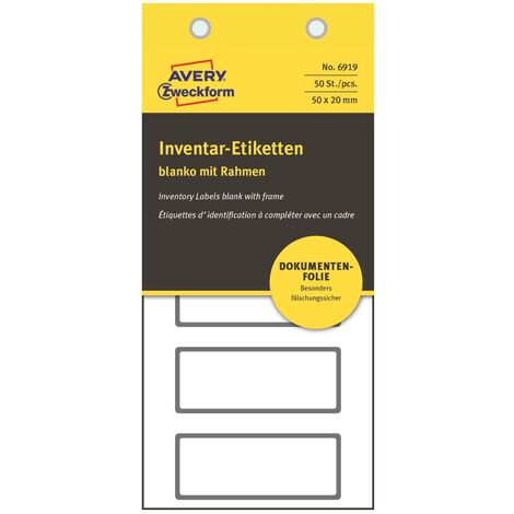 50x Inventar-Etiketten 50x20mm Dokumentenfolie abziehsicher Blanko