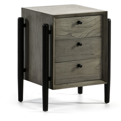 50x40x61 Wood Mindi Grey / Schwarzer Nachttisch / schwarze Holzmöbel / Nachttische alle Stile, um zu Hause eine Note zu verleihen