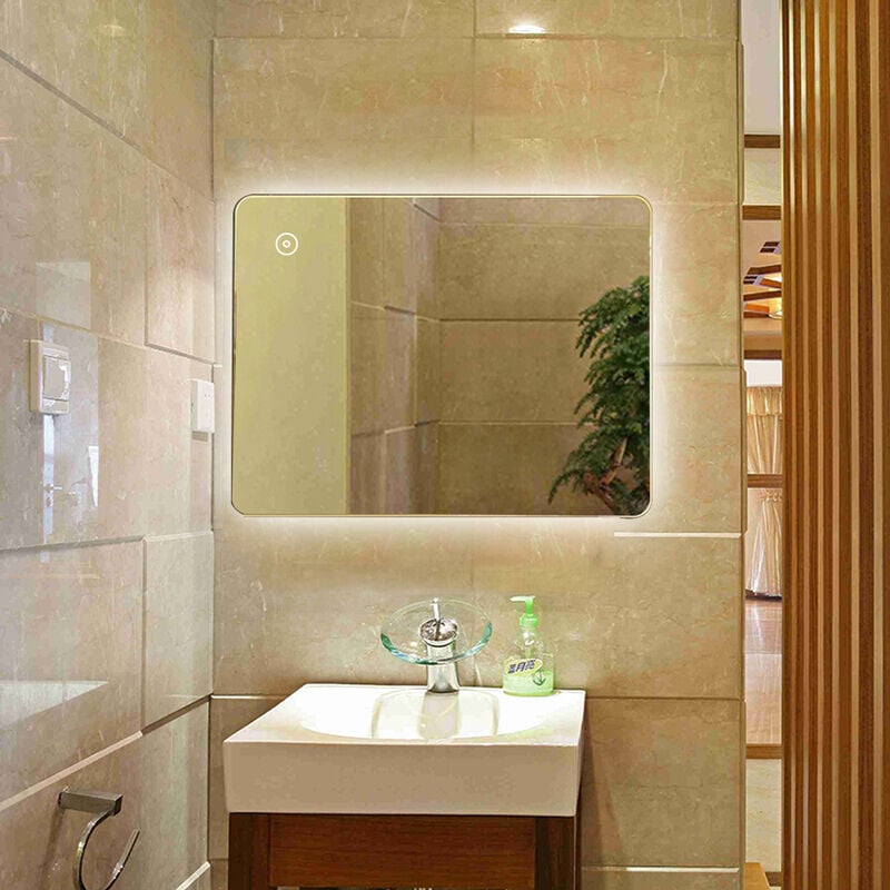 Led Miroir de Salle de Bain Miroir de Vanité Mural Horizontal/Vertical 50x70cm