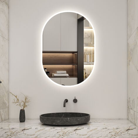 50x70cm Oval LED Bathroom Mirror with Light, Illuminated Wall Mounted Vanity Mirror, Anti-fog, IP44, Demister Mirror with Backlit Lights for Bathroom