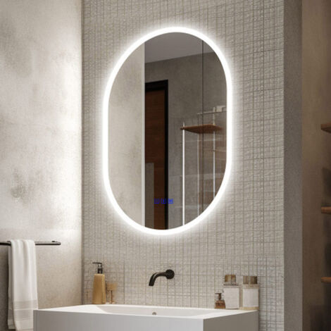 50x70cm Ovaler LED Spiegel Bad mit Bluetooth 3 Lichtfarben Dimmbar,Helligkeit Einstellbar,Memory-Funktion