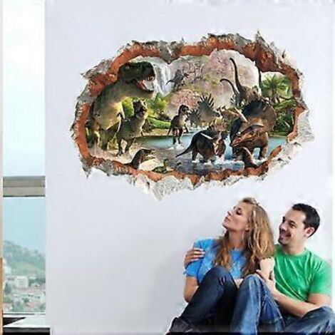 50x70cm Stickers muraux Chambre Adulte - Adhesif Mural Effet 3D  Autocollant Mural -Dinosaures- Stickers Muraux Cuisine - Décoration Murale Trompe l'il Sa