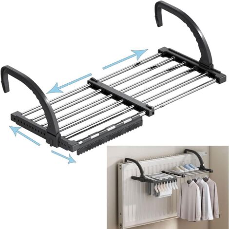 51-90cm séchoir radiateur séchoir à Linge pour Balcon, séchoirs à Linge Extensible de Longueur de Corde à sécher Multifonctionnel Exterieur Séchoir à Linge à 6 Barres pour Radiateur