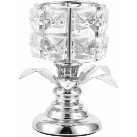 5.1 inch Pouces Haut en Cristal Argenté Cylindre Porte Bougie Décor Galvanoplastie Chandelier Creux avec Design en Cristal de Luxe pour Les Centres Table de Mariage de Salle à Manger Noël