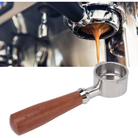 51-mm-Doppelohr-Kaffeefilterhalter mit Kaffeesatzauffangbehälter – Bodenloser Filterhalter aus Edelstahl und Rosenholz für 51-mm-Kaffeemaschinen