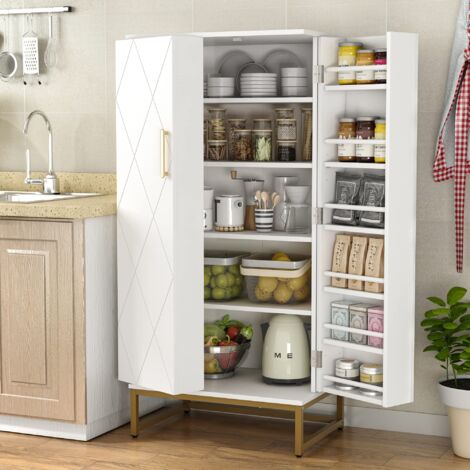 51” Pantry Cupboard with Doors & Adjustable Shelves, Freestanding Storage Cabinet White for Kitchen, Living Room and Dinning Room