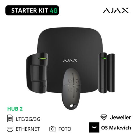 51173 - Jeweller - StarterKit 4G - Hub 2 4G, MotionProtect, DoorProtect, SpaceControl - color black - Ajax seguridad inalámbrica
