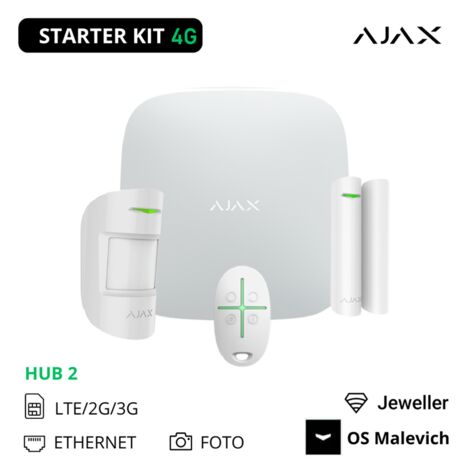 51174 - Jeweller - StarterKit 4G - Hub 2 4G, MotionProtect, DoorProtect, SpaceControl - color white - Ajax seguridad inalámbrica