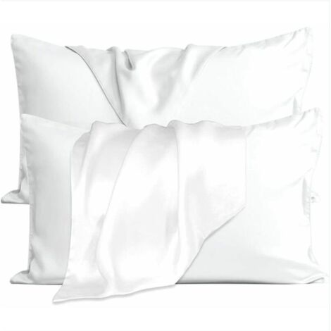 5176cm taie d'oreiller en soie pour les cheveux et la peau. Housse de coussin zippée double face en pure soie de mûrier 19 Momme (blanc) sans âme 1 paire