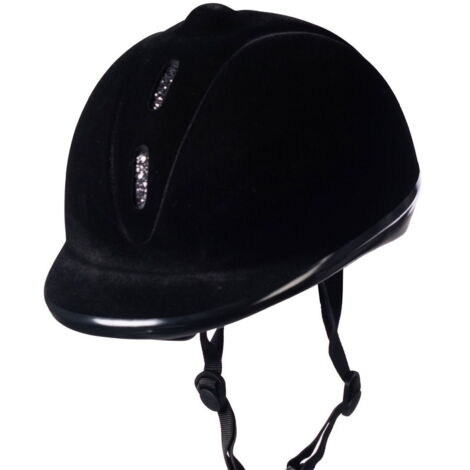 52-55 cm, nero e argento: Casco per equitazione modello Flock in velluto con inserto glitterato argento
