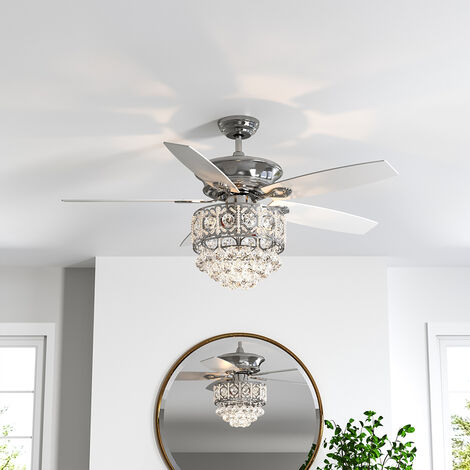 52" Chandelier Ceiling Fan LED Light 5 Blades and Remote Control Chrome