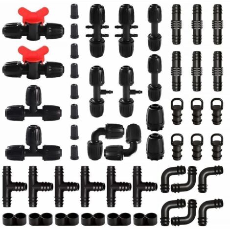 52-Piece Irrigation Fittings for 13/16mm to 4/7mm Tubing, Irrigation Water Hose Connector, Garden Irrigation Hose Connector, Barbed Connectors for Watering Systems, Black