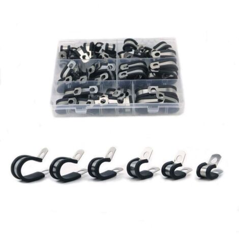 52 Piece Rubber Tie P Clip Hose Clamp Tie Kit Stainless Steel 6 Sizes 6/8/10/13/16/19mm