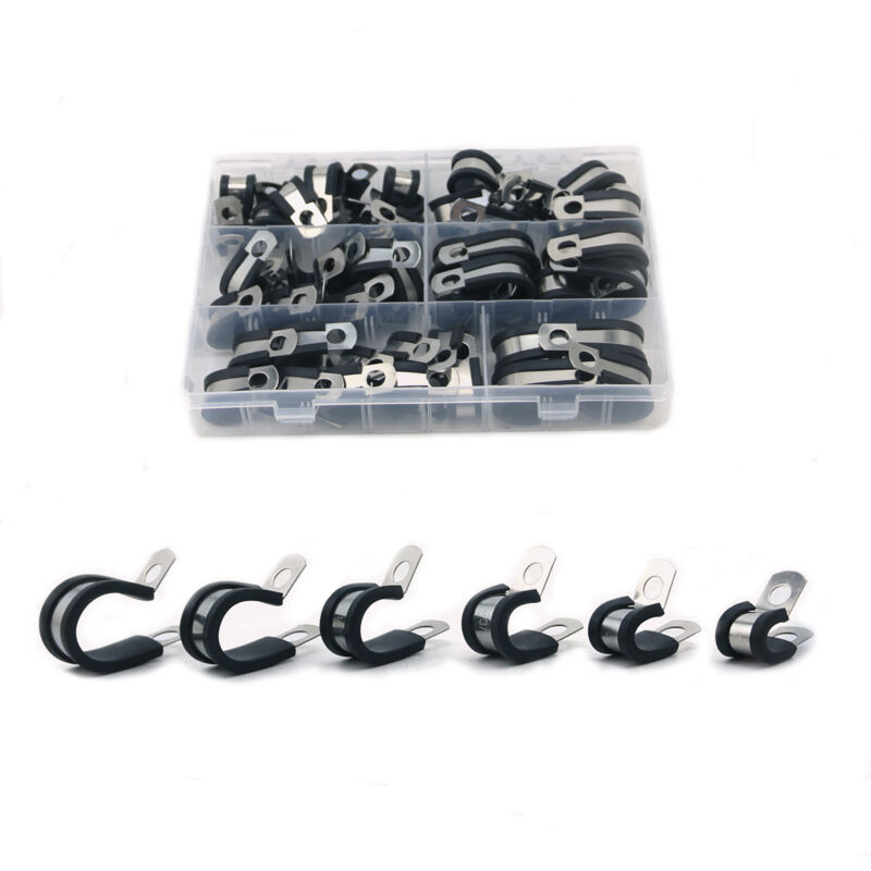 52 Piece Rubber Tie p Clip Hose Clamp Tie Kit Stainless Steel 6 Sizes 6/8/10/13/16/19mm