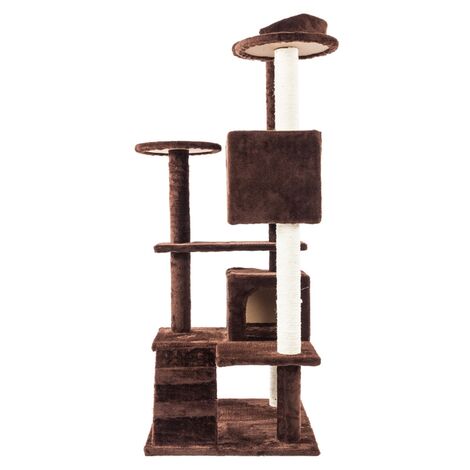 main image of "52" Solid Cute Sisal Rope Plush Cat Climb Tree Cat Tower Brown"