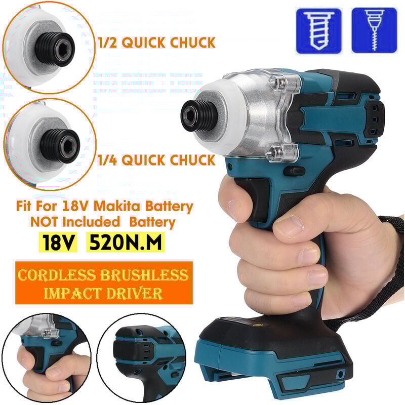 Clé à Chocs sans fil brushless Drillpro 520N.m 2700 tr / min 1/4'' sans batterie (pour Makita 18V) Fantablau