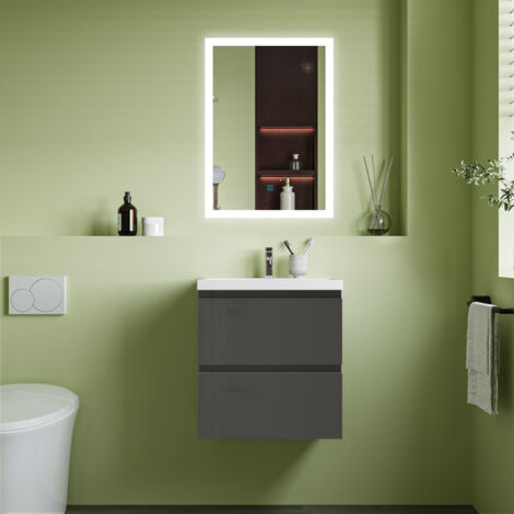 520x500mm Anthracite Vanity Unit With Soft Close DrawersStorage SpaceWhite Ceramic Basin