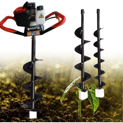 52CC 2 Takt Benzin Erdbohrer Erdlochbohrer Erdbohrgerät Pfahlbohrer mit 4/6/8" Bohrer 1700W