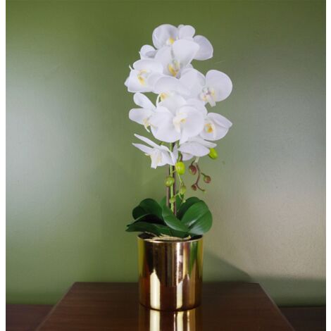 52cm Artificial Orchid Large White and Gold