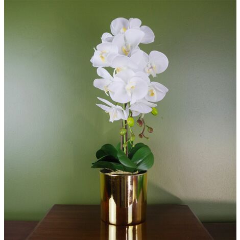 52cm Artificial Orchid Large - White / Gold