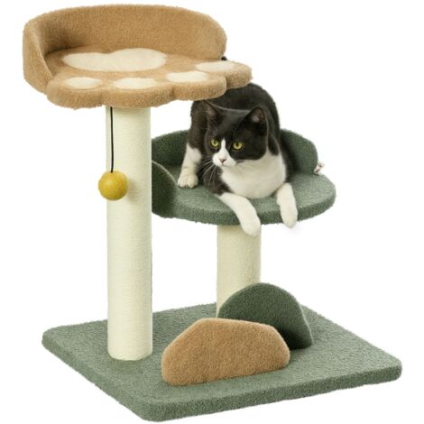 52cm Small Cat Tree for Indoor Cats, Scratching Posts with Two Beds, Toy Ball