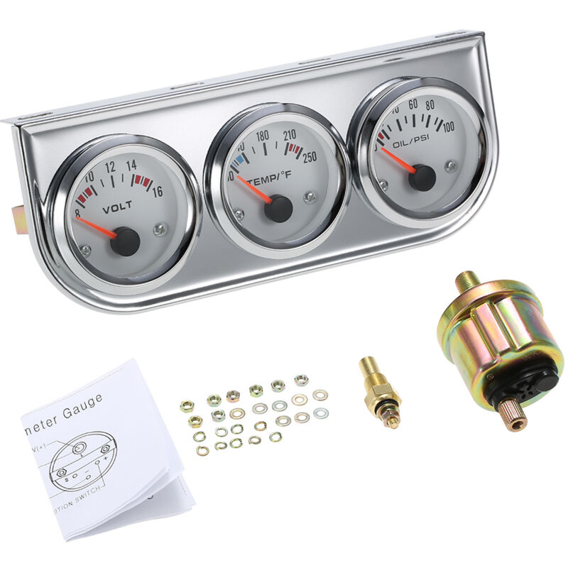 Lifcausal - 52mm 3 en 1, Jauge de voiture Température de l'eau + Pression d'huile + Instrument combiné de tension pour modification auto