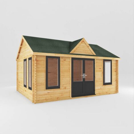 5.3 x 4 m Clock Tower Log Cabin with UPVC Windows and Doors - 44 mm - Timber - L416.1 x W533.6 x H327.1 cm - Brown