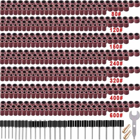 531 Pièces Tambour de Poncage Ensemble pour Dremel Outils Rotatifs, avec 504 Pièces Tambour de Poncage 24 Pièces Tambour Mandrinet 2 Pièces Mandrin à Serrage Automatique et 1 Pièces Clé