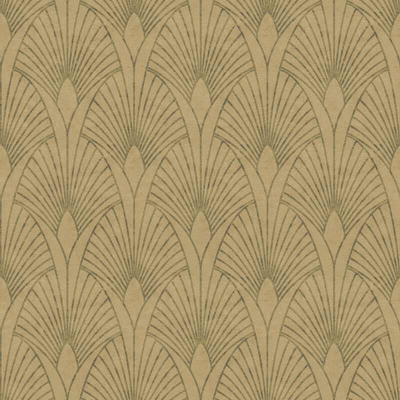 Papier peint Art déco séjour et salle à manger Tapisserie graphique beige doré chambre adulte Papier peint intissé graphique