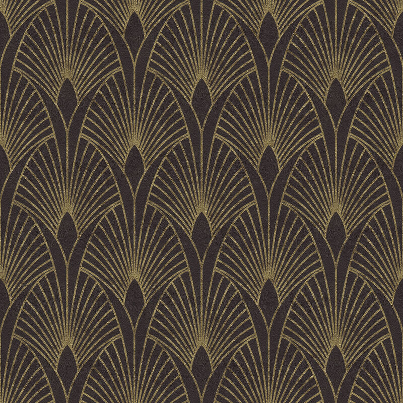 Papier peint Art déco noir & or chic Tapisserie motif Art déco chambre & salon Papier peint graphique intissé bureau & couloir