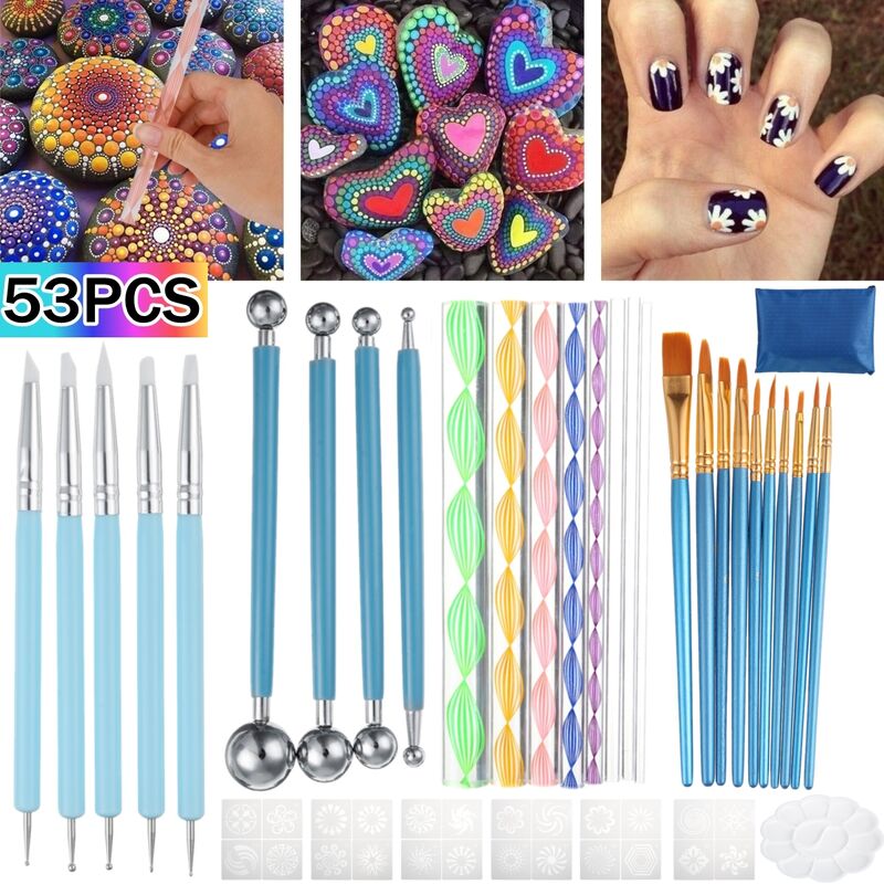 

53Pcs Mandala Dotting Tools Set Rock Painting Kit Nail Art Pen Pintura Stencil Kit de Mandala