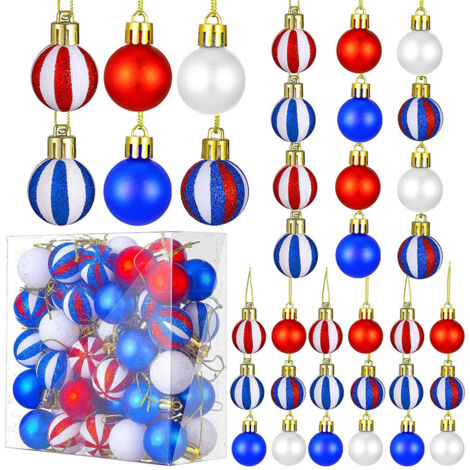 54 boules de Noël rouges/blanches/bleues, 3 cm, décor patriotique 4 juillet, sapin/cadeaux
