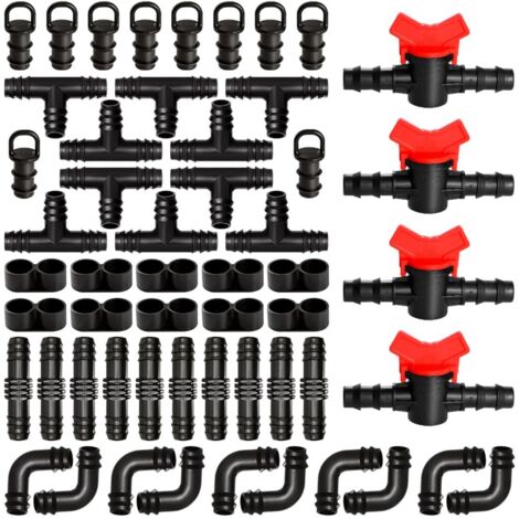 54 pièces raccords d'irrigation, connecteur tuyau 16mm, plastique rouge noir, système arrosage jardin