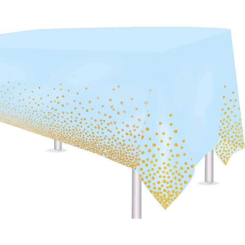 54 'x 108' 4 Pack Nappe De Fête Jetable Bleue Pour Table Rectangle Or Estampage Dot Confetti Rectangulaire Couverture De Table En Plastique pour Baby