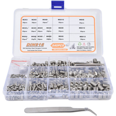 540 Pièces Vis de Précision Acier Inoxydable 304 M2‑M8, Kit avec Pince et Clé