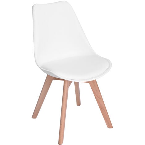 5411 Lot de 4 Chaises de Salle à Manger Scandinaves - Plastique PU Cuir - Pieds Hêtre Bois - Blanc