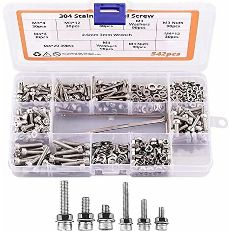 M2.5 Kit de 300pcs Assortiment Vis Boulon Douille Hexagonale Tête Fraisée  Plate/Bombée/Cylindrique en Acier Inoxydable A2 avec Ecrous, M2.5 x 4/5/6/8/10/12/16/20mm  (Tête Cylindrique) : : Bricolage