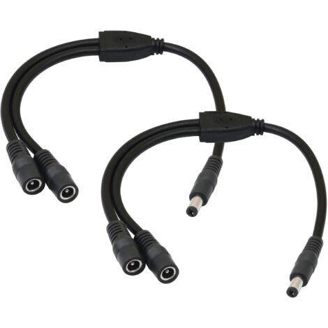5.5/2.1mm 12V DC Power Cable Splitter 1 Male to 2 Female Connectors CCTV DC Splitter 1 Male to 2 Female Splitter Cable (0.3m)