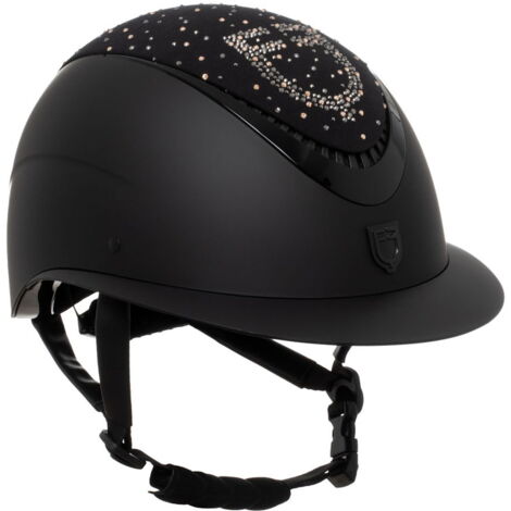 55-57 cm, Blu e Blu: Casco da donna per equitazione con visiera larga modello Proxima con brillantini e rotella di regolazione