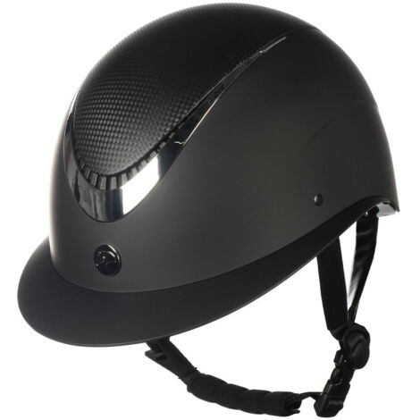 55-57 cm, nero: Casco equitazione con rotella modello Alarion con dettagli in carbonio omologato