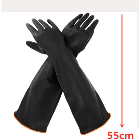 55 cm robuste schwarze Handschuhe, 1 Paar chemikalienbeständige Latexhandschuhe, lange Gummi-Schutzhandschuhe für die Industrie