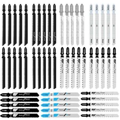 55 lames de scie sauteuse T-Shaft - Pour bois, PVC - Compatible Bosch, Dewalt, Makita - Coupe précise