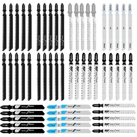 55 lames de scie sauteuse T-Shaft - Pour bois, PVC - Compatible Bosch, Dewalt, Makita - Coupe précise