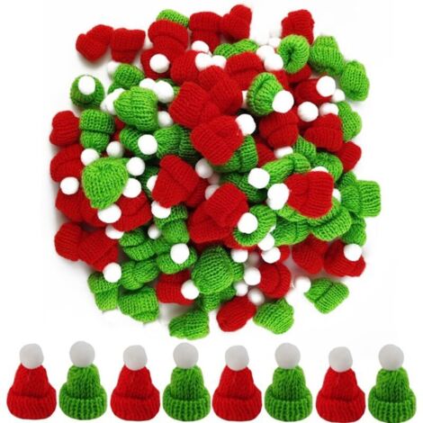 55 mini cappelli di Babbo Natale lavorati a maglia - Cappelli per bambole e decorazioni natalizie - Accessori per capelli fai da te (rosso e verde)