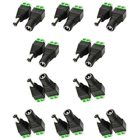 5,5 mm x 2,1 mm DC-Buchse auf DC-Stecker Adapter 12 V DC-Klinkenstecker DC-Hohlstecker für CCTV-Kameras, LED-Streifen oder andere DC 5 V-24 V Geräte (10 Buchsen + 10 Stecker)