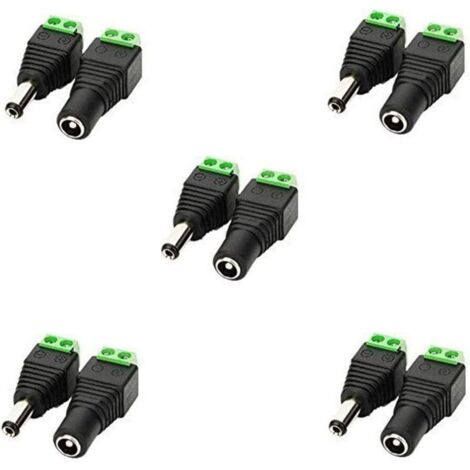 5,5 mm x 2,1 mm DC-Buchse, DC-Stecker, Adapter, 12 V DC-Klinkenstecker, DC-Buchse, DC-Steckerhülse für CCTV-Kamera, LED-Streifen, LED-Streifen oder andere DC 5 V–24 V-Geräte (5 weiblich + 5 männlich).
