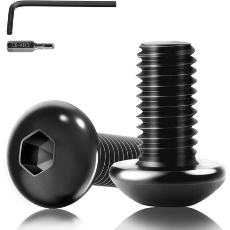55 Pièces Vis M5 Noire Boulon M5x10 mm Vis Tête Bombée Vise Noir avec Cle Allen et Innensechskant Bit pour l'installation et Industriels
